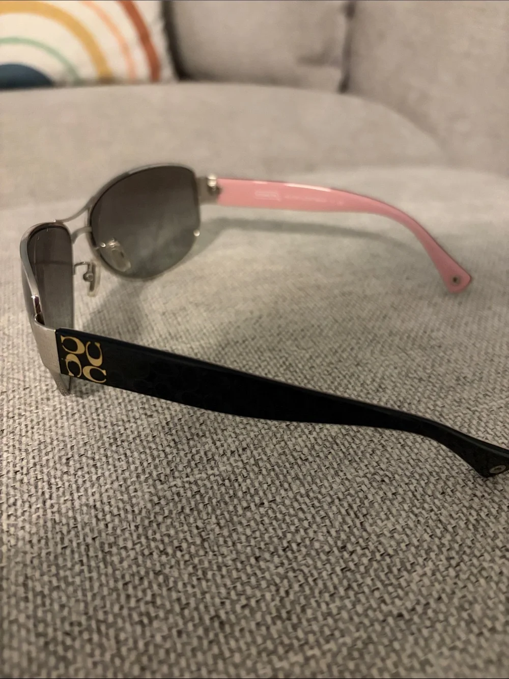 Coach Aviator Sunglasses with Silver Frame and Pink Temples - Picture 2 of 4